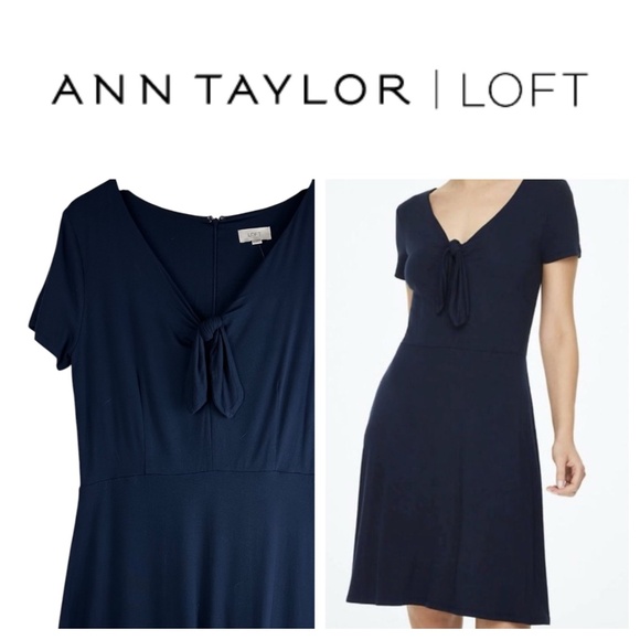 LOFT Dresses & Skirts - New LOFT Ann Taylor Sz Large 12 14 Dress Navy Blue Tie Front Nautical Coastal